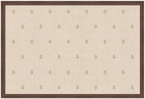 Kate and Laurel Framed Fabric Pinboard 38 x 26, Beige Botanical Block Print Printed Linen Classic Bulletin Board for Use as a Vision Board or Wall Organization, Florence Medium Brown Frame