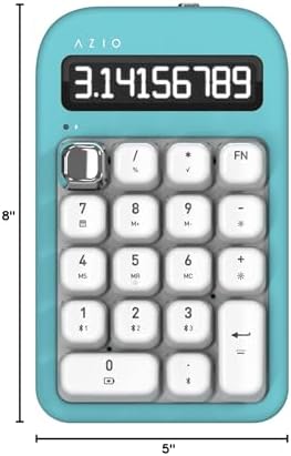 AZIO IZO Wireless Mechanical Calculator & Number Pad (Mint/Silver) - Bluetooth 5.0 & USB, Gateron-Red Mechanical Switch, 9 Backlight Modes, Rechargeable, PC & Mac Compatible, Mint Daisy (IN409)