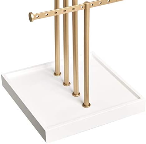 Amazon Basics Four-Tier Jewelry Organizer Tree Stand, Necklace Earring Bracelet Holder with Ring Storage, White/Brass