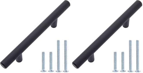 Amazon Basics Euro Bar Cabinet Handles, Drawer Pulls, 5.38-inch Length, 3-inch Hole Center, 1/2-inch Diameter, Matte Black, 20-Pack, AB1500-FB-10
