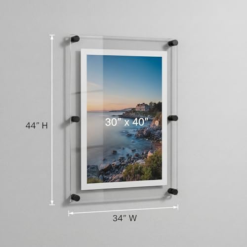 Azar Displays 105540-BLK Acrylic Floating Double Panel Wall Frame,30" x 40" Graphic Size, Overall Frame Size: 34" x 44", Black