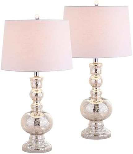 JONATHAN Y Genie 28.5" Glass Table Lamp, Mercury Silver, Set of 2