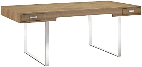 Modway Tinker Contemporary Modern Wood and Stainless Steel Office Desk With Two Drawers in Natural