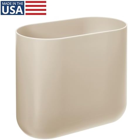 iDesign Small Slim Plastic Bathroom Trash Can, Brown