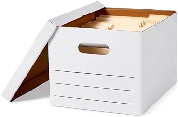 Amazon Basics Storage/Filing Boxes with Lift-Off Lid, Letter/Legal Size, Collapsible, Tape-Free Assembly, White, 16.2" L x 12.5" W x 10.5" H, 20-Pack