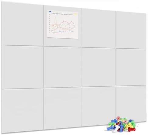 Neatsure Large Cork Board for Wall, 48" x 36" Bulletin Board with Pushpins, 12 Panels Felt Tiles Tack Push Pin Board for Office, White