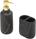 Nicole Miller - Bathroom Set, 2pc Resin Accessories, Toothbrush & Lotion Pump/Soap Dispenser, Dorm Room Essentials (Sydney Collection, Black/Gold)
