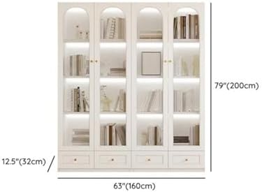 4-Tier Wood Barrister Bookcase with Multiple Drawers & Shelves Bookcase Bookshelf Integrated Home Living Room Study Cabinet Modern Display Cabinet Shelf White 63" L x 13" W x 79" H