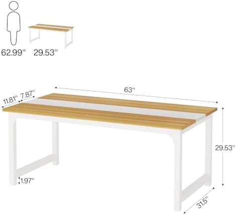 Tribesigns Modern Computer Desk, 63 x 31.5 inch Large Office Desk Computer Table Study Writing Desk Workstation for Home Office, Light Walnut/White
