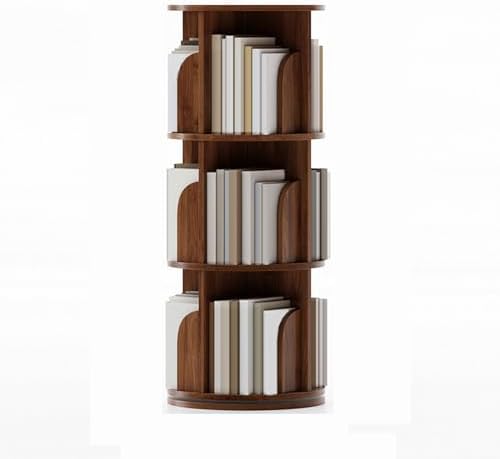 GAMAK Small Rotating Bookshelf 360 Display 3-4 Tier for Small Spaces Kids Narrow Swivel Corner Book Shelf Wood Used in Bedrooms Living Rooms Study Office (Color : Walnut, Size : Three)