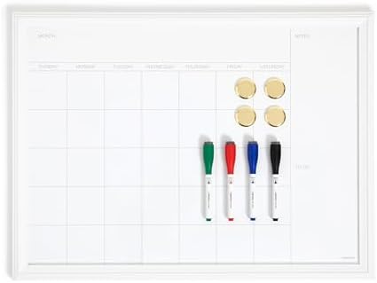 U Brands Magnetic Dry Erase Monthly Calendar Whiteboard Value Pack, 24" x 18", Wall Mounted Planner Board with Wood Style Frame, Home Office & Kitchen Family Command Center, Includes Markers & Magnets
