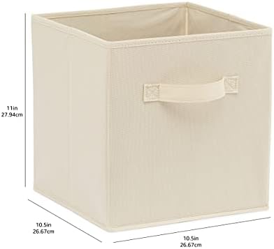 Amazon Basics Collapsible Fabric Storage Cubes Organizer with Handles, Sturdy Storage Bins for Organization, 10.5" x 10.5" x 11", Beige, 6-Pack