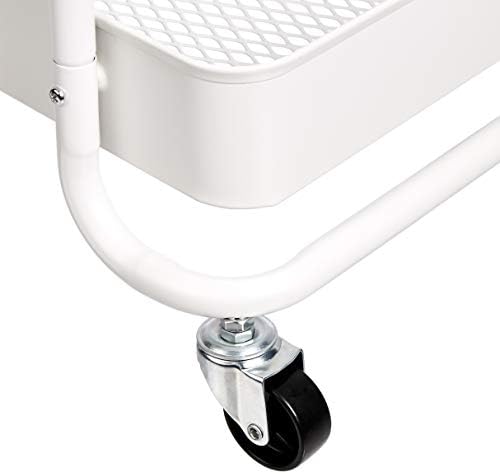 Amazon Basics 2-Tier Rolling Metal Utility Cart with Shelf, Portable Multi-Functional Storage, White