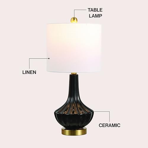 JONATHAN Y Parker Ribbed Ceramic Gourd Nightstand Table Lamp 21.5", Black