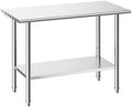 VEVOR Stainless Steel Work Table, 24x48 Inch Food Prep Table, Commercial Kitchen Workstation with Adjustable Undershelf, Metal Heavy Duty Utility Worktable, for Restaurant Home Hotel Garage Outdoor