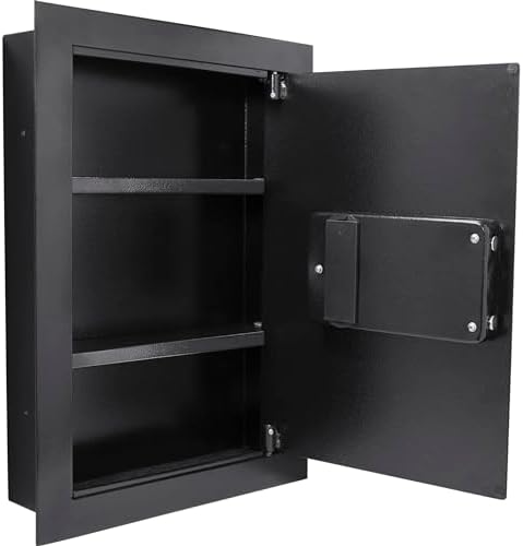 Barska Biometric Fingerprint Steel Wall Safe with Adjustable Shelves – DOJ Certified with Pry-Resistant Deadbolts, Mountable for Home, Office, and Business Use