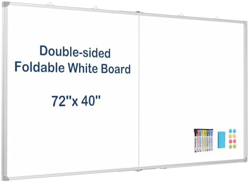 Double-Sided White Board Dry Erase Magnetic Whiteboard Wall 72x40 Foldable