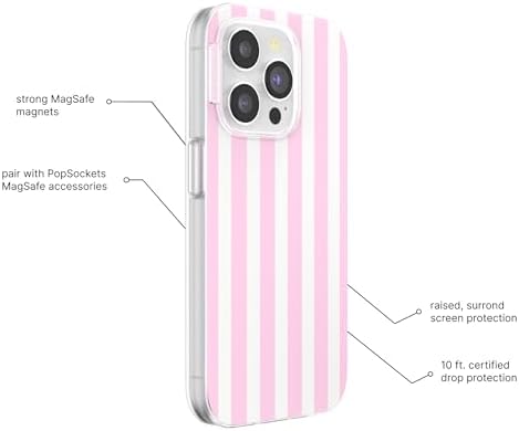 PopSockets iPhone 14 Pro Max Phone Case w/MagSafe- Club Stripe Pink