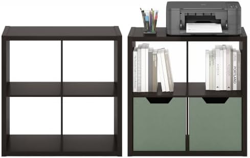 Furinno Cubicle Book Shelf Set of 2, 4-Cube Bookshelf, Black Dark Oak