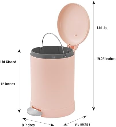 Glad Small Trash Can, 1.2 Gallon | Round Stainless Steel Garbage Bin with Soft Close Lid & Step Foot Pedal | Metal Waste Basket with Removable Inner Bucket, Rust