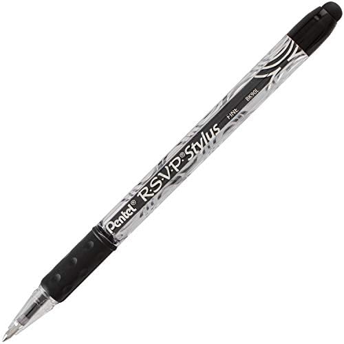 Pentel RSVP STYLUS Ballpoint Pen, Fine Line, Black Ink (BK90L-A) (12 count)