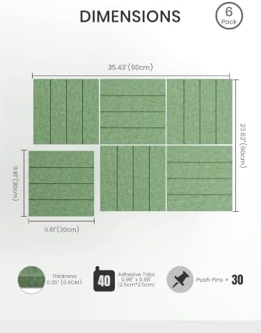 Bumusty 36" x 24" Large Cork Board Alternative, Moss Green