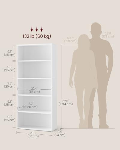 VASAGLE 5-Tier Bookshelf, Storage Organizer, 23.6 x 9.4 x 52.8 Inches