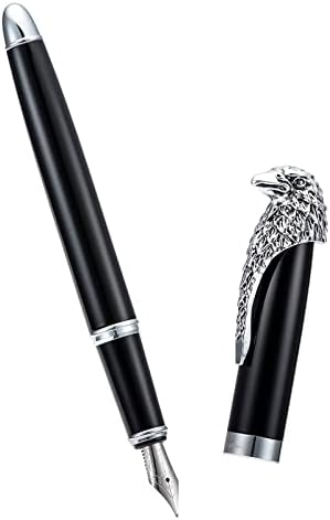 Wikult Personalized Fuliwen Black Fountain Pen, Bald Eagle Head Clip Iridium Fine Nib, Customized Pen Gift Collection with Small Pen Bag, Engraved with Your Name