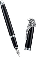 Wikult Personalized Fuliwen Black Fountain Pen, Bald Eagle Head Clip Iridium Fine Nib, Customized Pen Gift Collection with Small Pen Bag, Engraved with Your Name