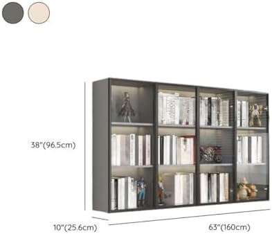 Wall Hanging Lateral Filing/Vertical Timber Wall Unit Transparent Glass Door Shelf Wall-Mounted Wood Bookcase Action Figure Model Storage Cabinet Display Case Grey 63" L x 10" W x 38" H