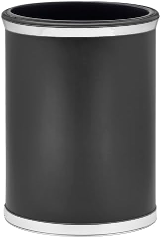 Kraftware Sophisticates Oval Wastebasket with Plastic Liner, Adding Classic Style to The Bathroom and All Other Rooms in The Home or Office, 13 Quart Capacity, Black with Polished Chrome Trim