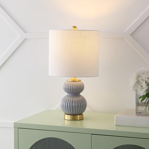 JONATHAN Y Daphne Ribbed Gourd Metal/Glass Table Lamp 20", Gray