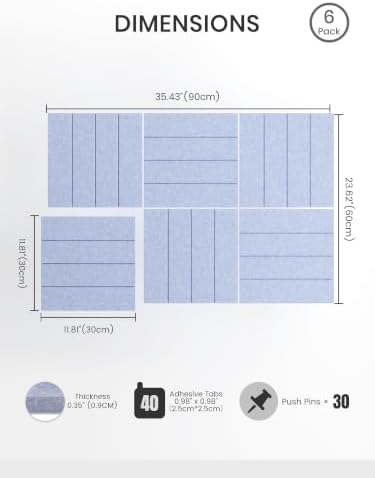 Bumusty 36" x 24" Large Cork Board Alternative, Soft Periwinkle