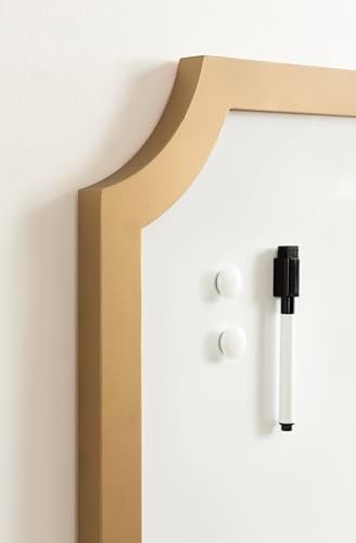 Kate and Laurel Holbrook Scalloped Magnetic Dry Erase Board with Marker and Four Magnets; 15 x 24; Gold; Decorative Wall Organization White Board for Use as Bedroom or Dorm Room Decor