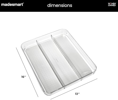 madesmart Clear 3 Compartment Utensil Tray, Grey