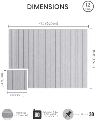 Bumusty 48"x 36" Large Felt Bulletin Board Tiles, Soft Gray