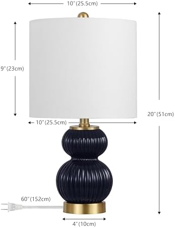 JONATHAN Y Daphne Ribbed Gourd Metal/Glass Table Lamp 20", Navy