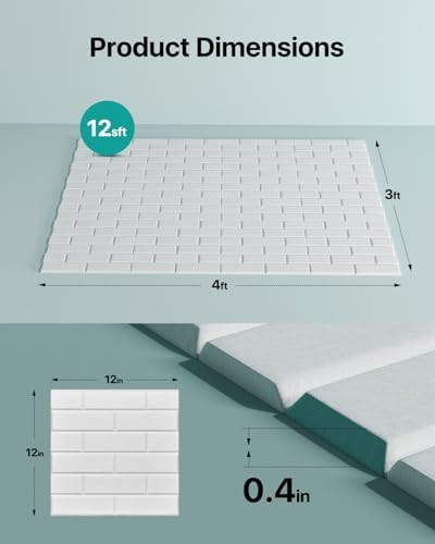 Soundsbay Acoustic Panels Self Adhesive, 12 Pack High Density Sound Proof Foam Panels for Walls, 12" X 12" X 0.4" Soundproof Wall Panels, Brick Acoustic Wall Panels for Home, Ceiling White