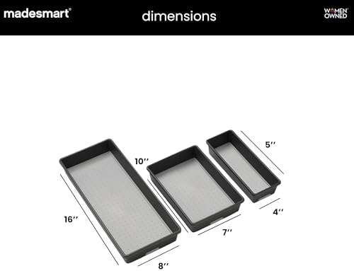 madesmart Classic 3 Bin Drawer Organizer Set, Granite