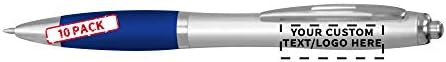 DISCOUNT PROMOS Custom Colored Grip Gel Pens Set of 10, Personalized Bulk Pack - Great for Office, School, Business, Tradeshows, Events - Blue