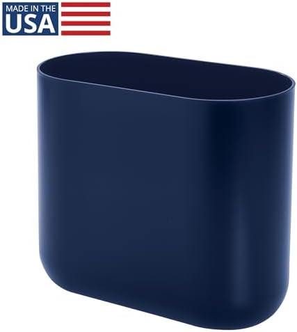 iDesign Small Slim Plastic Bathroom Trash Can, Navy Blue