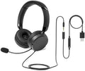 Amazon Basics On Ear Wired Computer Headset with Adjustable Microphone, 3.5mm Port or in-Line Control with USB-A Port, Foldable, Clear Sound, Small/Medium Size, Black