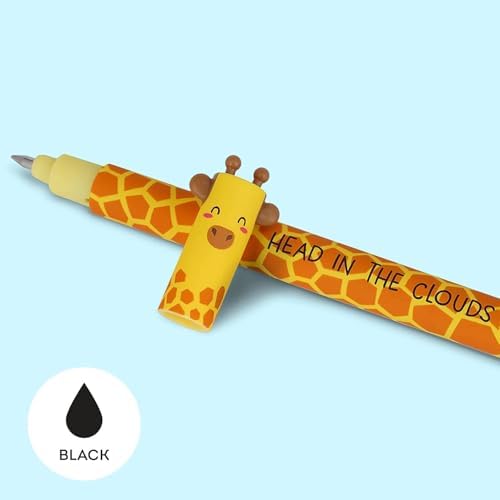 LEGAMI - Set of 5 Erasable Gel Pens with Thermosensitive Erase Ink, Range of ink colours & barrel designs, 0.7mm Tip, Bunny, Butterfly, Giraffe, Tiger, & Shark