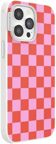 PopSockets iPhone 14 Pro Max Phone Case w/MagSafe- to-Go Wrap | Magnetic, Wireless Charging, Camera & Drop Protection, Checkered, Red, Textured