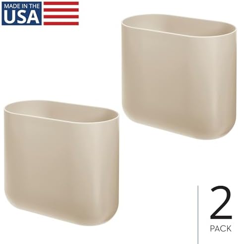 iDesign Small Slim Plastic Bathroom Trash Can, 2-Pack, Brown