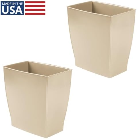 iDesign Small Plastic Bathroom Trash Can, Slim Rectangle, 2-Pack, Brown