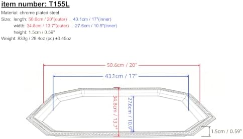 (Pack of 4) Elegant Floral Engraved Serving Tray Chrome Plated Steel Plate Platter Decorative Wedding Birthday Party Shiny Silver Color (Octagonal 20.1" x 13.8")