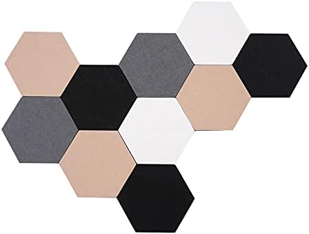 10Pcs Self Adhesive Felt Board Tiles Hexagon Bulletin Board for Walls, Felt Cork Pin Board for Pictures Photos Memos with Push Pins (Color A)
