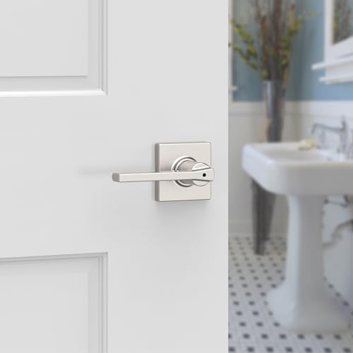 Kwikset Casey Door Handle, Satin Nickel | Interior Privacy Lock | For Bathroom and Bedroom | Reversible | Pack of 6