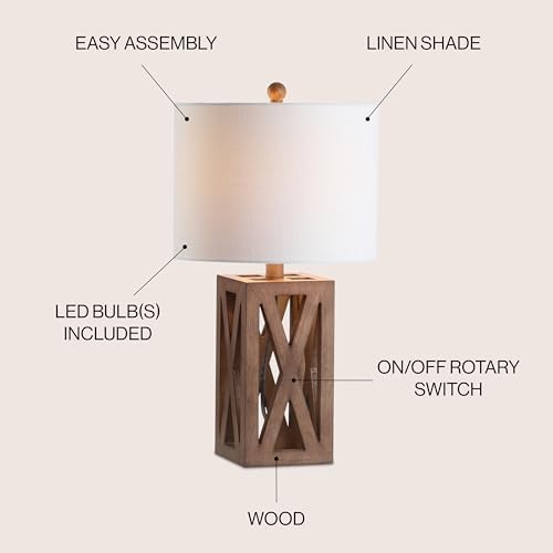 JONATHAN Y Stewart Rustic Wood Bedside Table Lamp 21.5", Brown